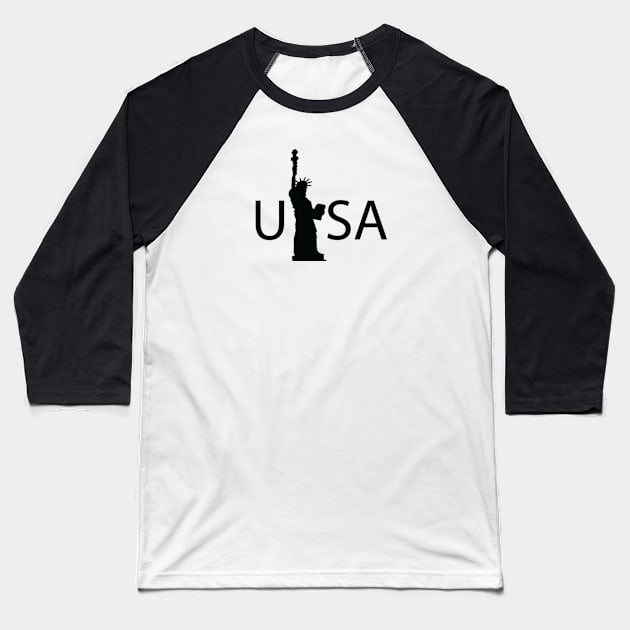 USA with Statue of Liberty and Freedom Baseball T-Shirt by hanon